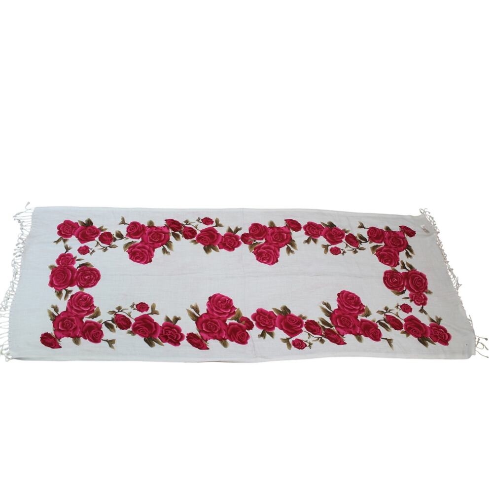 NWT‎ Ivory With Pink Roses Soft Lightweight Wrap Scarf 100% Pashmina Accessory